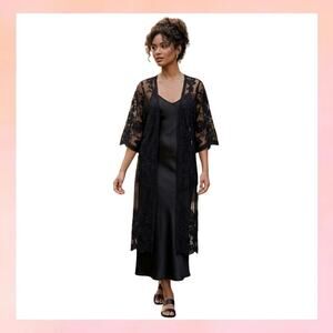 Anna Kaci Black Floral Lace Embroidered Kimono Cardigan - One Size